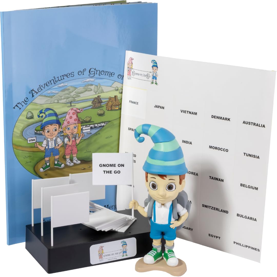 GOTG Kids Travel Pack - Gavin Gnome + Children’s Book + Flags & Stickers + Display Case | Fun Travel Gifts & Kids Travel Essentials | Cute Gnome Gifts