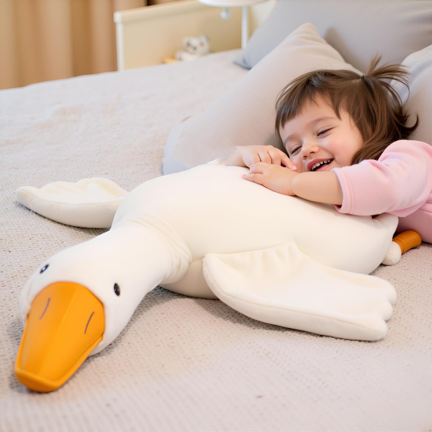 Ryttir Giant Goose Plush - 35" Extra Soft Goose Stuffed Animal Hugging Pillow with Rotund Belly,Safety Nursery Decor & Sensory Comfort Toy,Cuddle