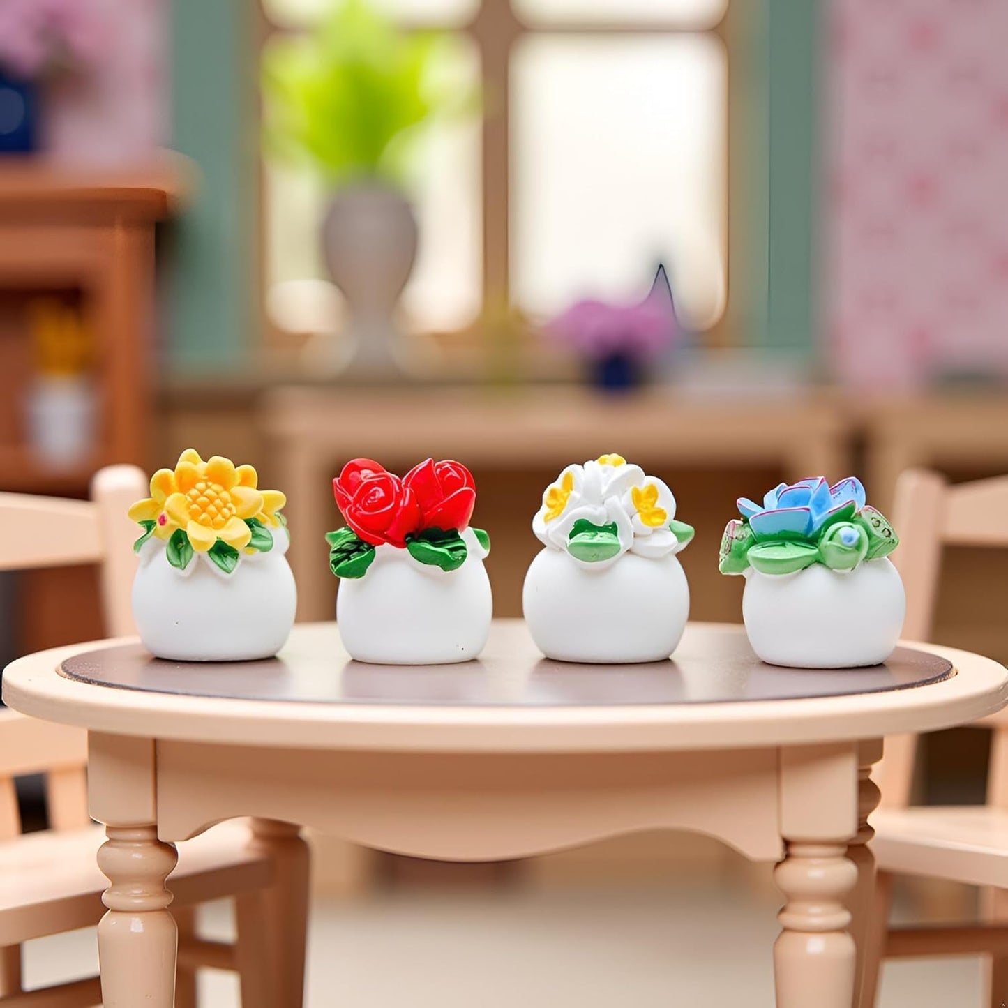 8-Piece Mini Artificial Flowers and Plants - Tiny Dollhouse Greenery Set with Roses, Tulips, Sunflowers & Lilies, Fake Bonsai Ornaments for Crafts