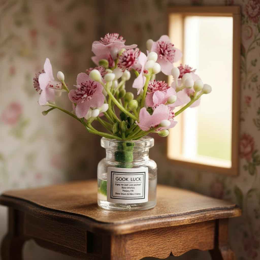 Miniature Flowers in Vase Set - 1:6 Scale Dollhouse Décor with Realistic Details, Tiny Floral Arrangements for Micro Landscape, Train Platform