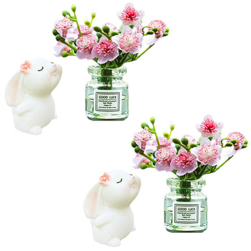 2Sets Dollhouse Miniature Flower in Vase and Rabbits, 1:12 Scale Dollhouse Miniature Decor, Car Decoration,Spring Peach Blossom,2 in.