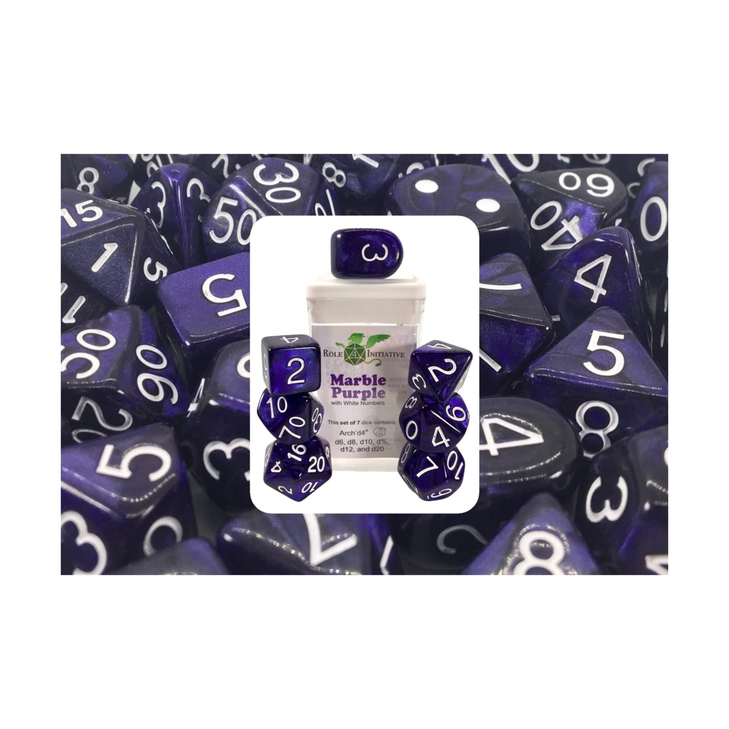 Marble Purple Dice - Set of 7 w/Arch'd4