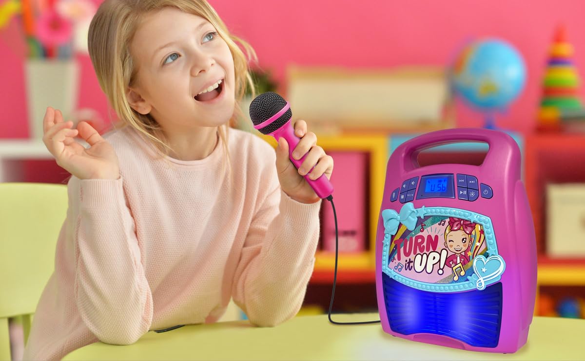 ekids JoJo Siwa Bluetooth Karaoke Machine, Portable Bluetooth Party Speaker with Microphone for Kids, Speaker with USB Port to Play Music