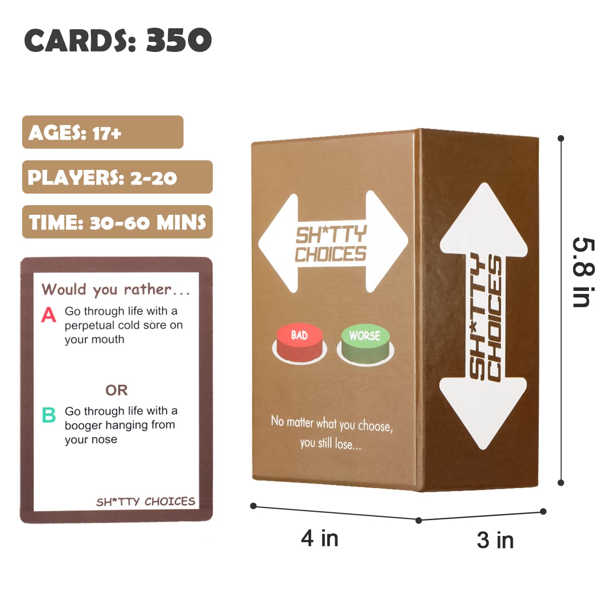 Shitty Choices Card Game Card Games for Adults Party Card Games for Adults and Family, Party Games for Game Night