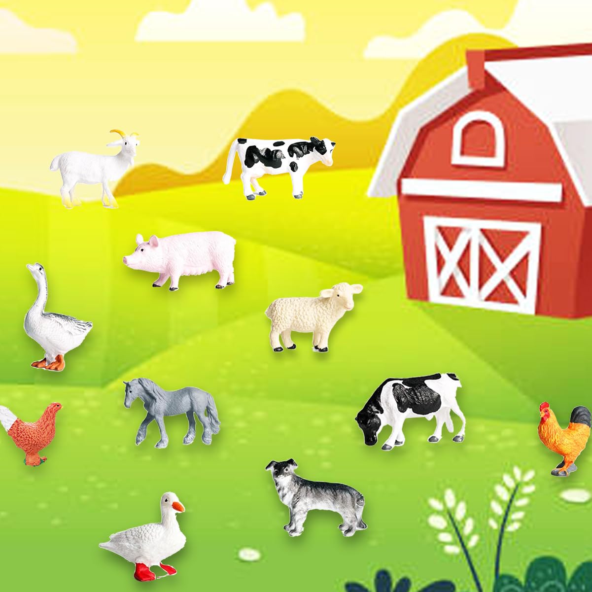RUSON 12 Pcs Farm Animals Figures Toys, Realistic Mini Farm Barn Animal Figurines Cake Topper Toy Set Christmas Birthday Easter Egg Gift Party