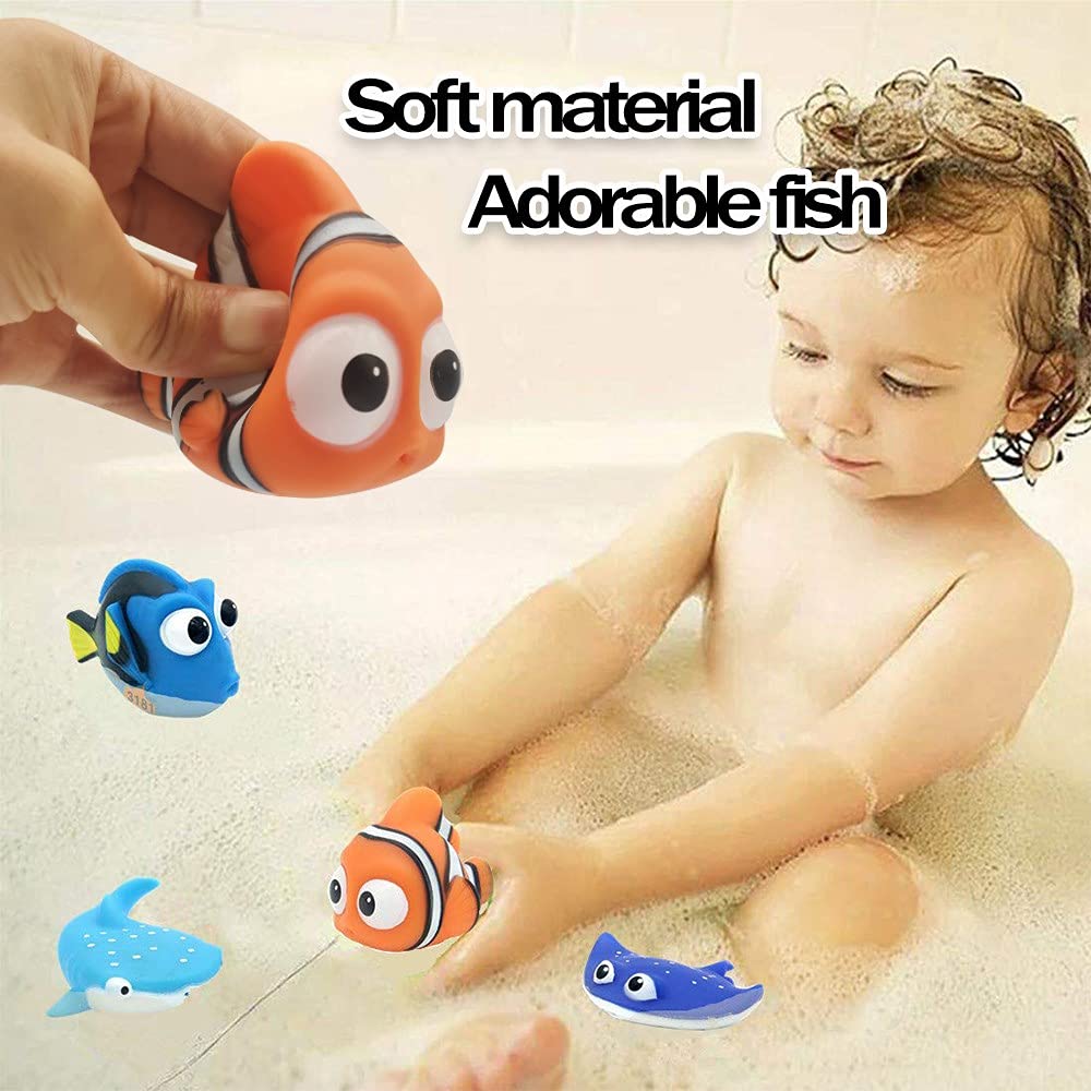 Kid Shower Toy Baby Bath Squirt Toys,Shark Bathtub Water Toys,4pcs Toddlers Infant Swimming Pool Toys,for Birthday Gifts Summer Beach,Pool Activity