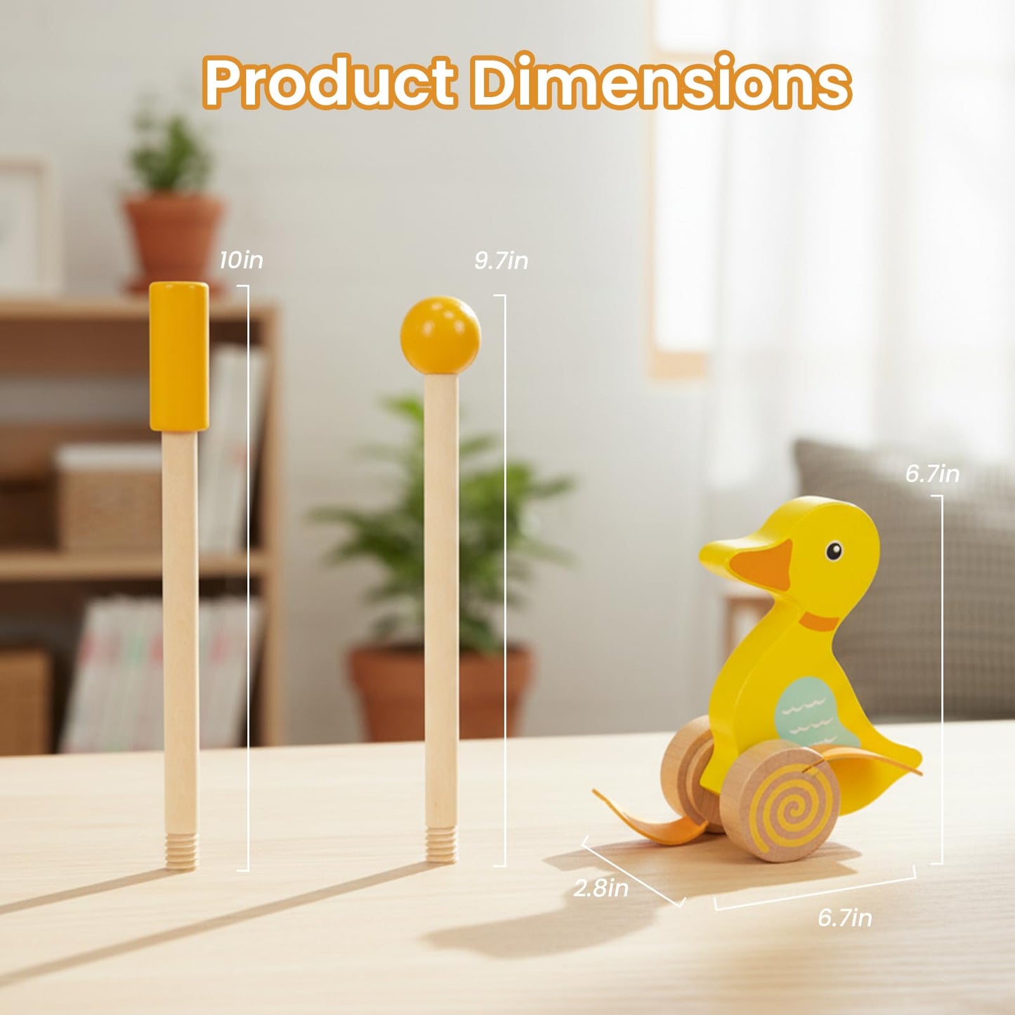 Wooden Push Toys for Toddlers 1-3, Baby Pull Along Stick Walking Duck