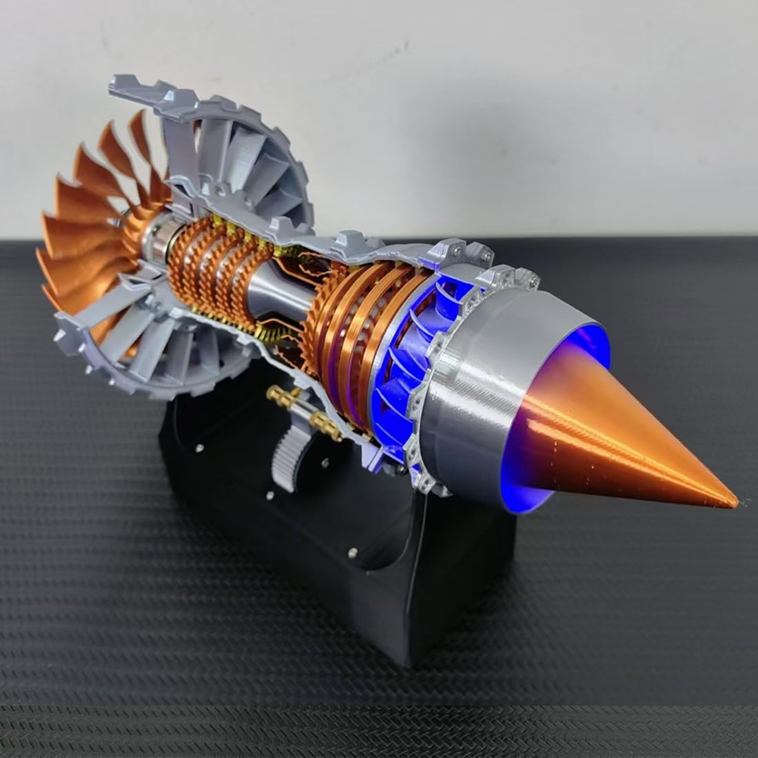 MakerTopia Turbofan Aircraft Engine Model Kit with Blue LED Light, Working Jet Engine Restoration, DIY 50+PCS Collectible Airplane Engine STEM