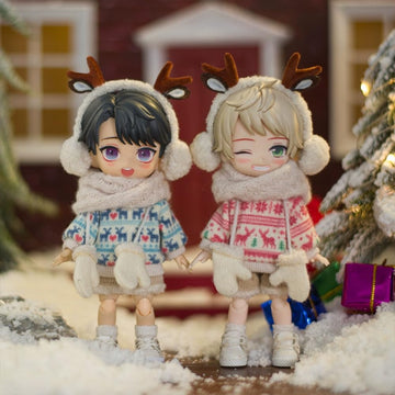 niannyyhouse OB11 Doll Clothing Set, Elk Sweater with Headwear, Scarf, Shorts, Gloves, 1/12 Scale BJD Action Figure Accessories (Red)
