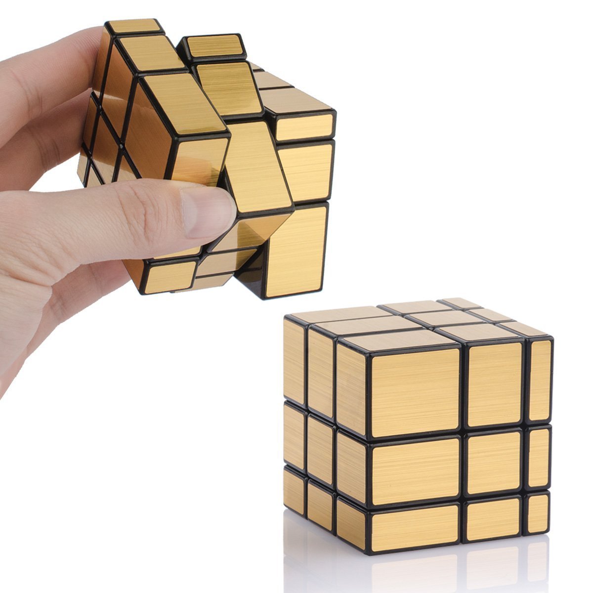 D-FantiX 2 Pack Gold & Silver Blocks Mirror Cube 3x3x3 with Display Stand