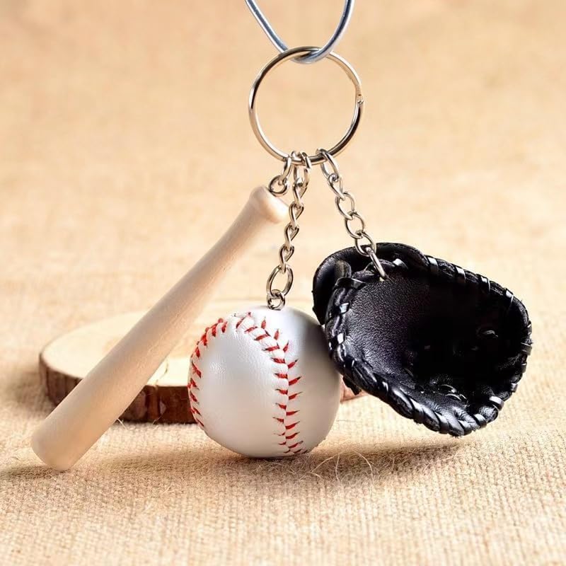 2Set 1/12 Scale Miniature Baseball Set (Bat, Glove and Ball),Black Cake Toppers and Dollhouse Accessories,Mini Sports Decor for Desktop Display, DIY