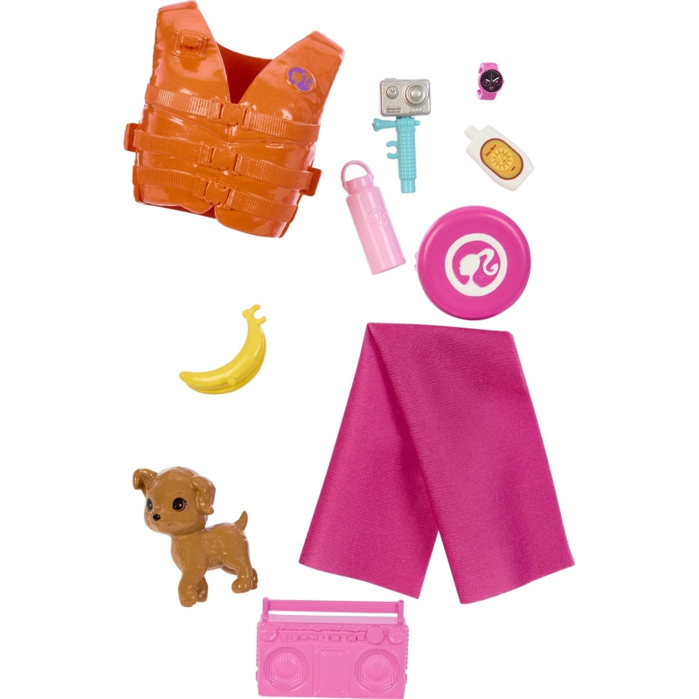 Barbie HPL69 Surf Doll Articulated Mannequin Brown Surfboard Puppy Themed Accessories Children's Toy from 3 Years