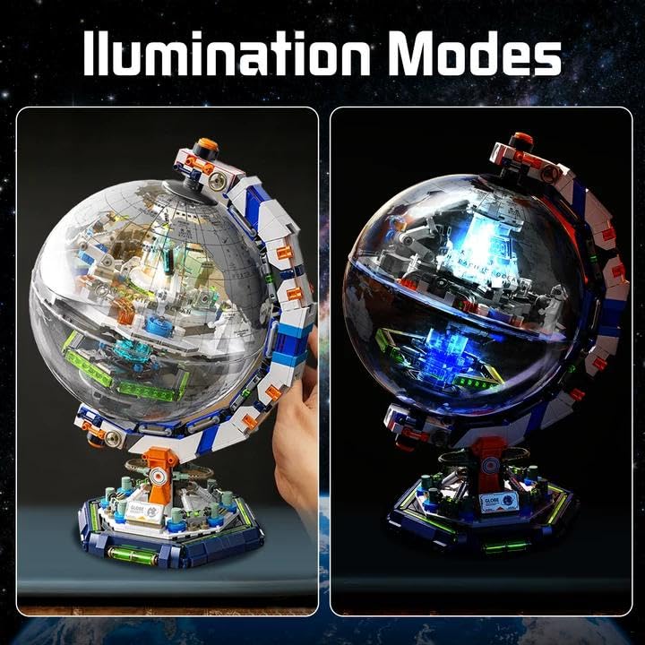 Space Station Globe Building Set for Adults- 1793 Pcs Globe Display Model with Illumination Modes 360° Rotatable LED Educational Stem Toys Graduation