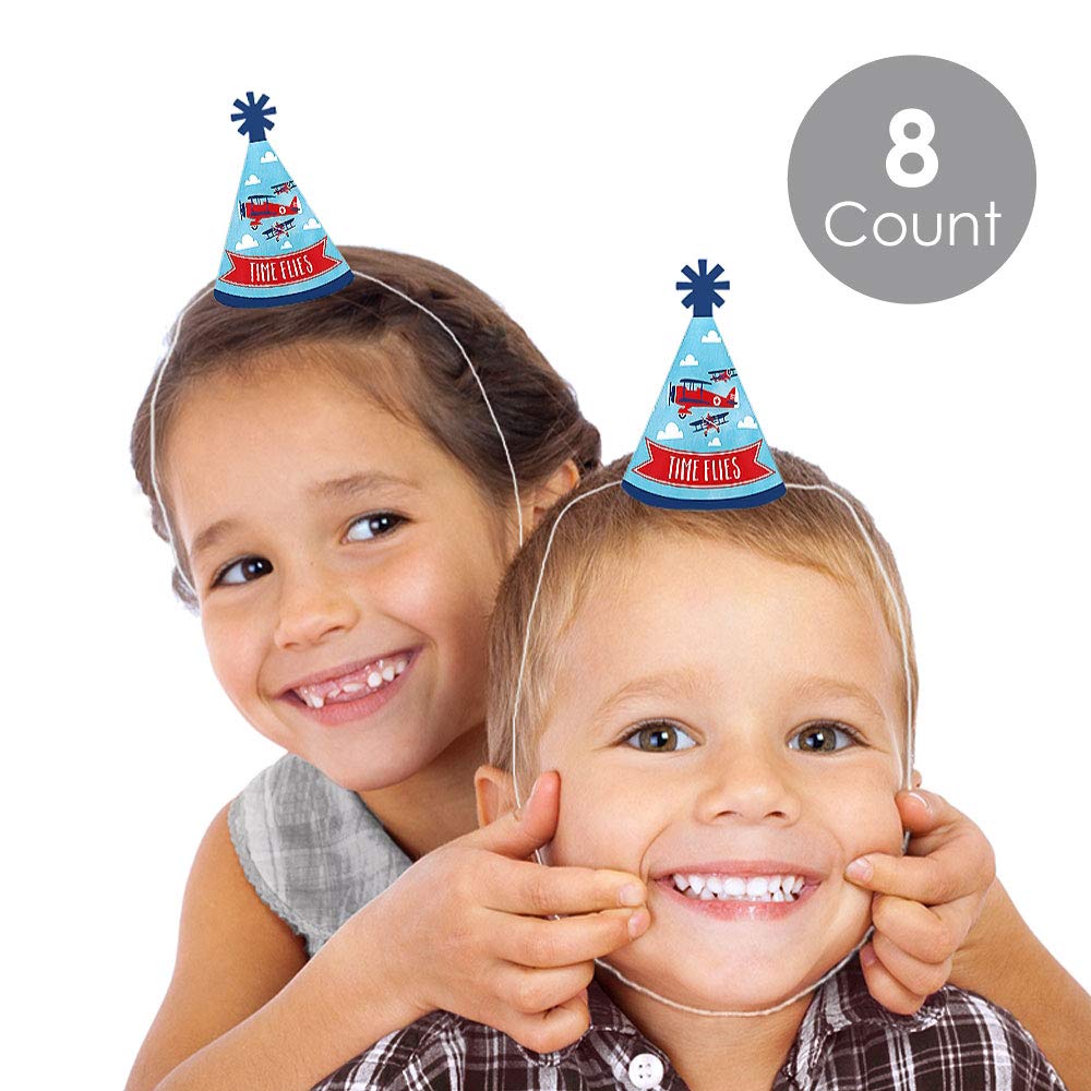 Big Dot of Happiness Taking Flight - Airplane - Mini Cone Vintage Plane Baby Shower or Birthday Party Hats - Small Little Party Hats - Set of 8