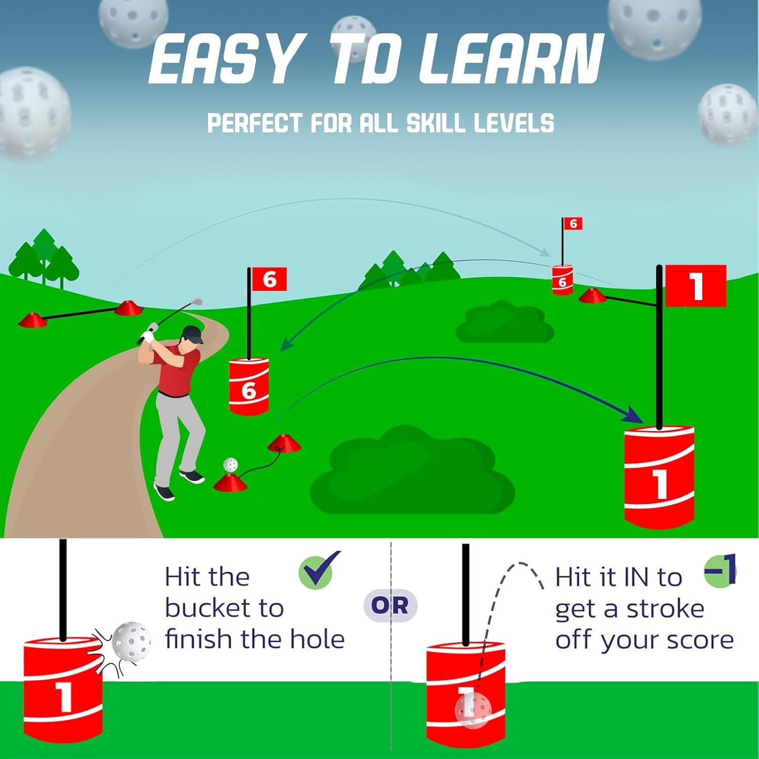 tmlfep Outdoor Golf Bucket Yard Games - Chipping Game for Adults - Portable Multi-Scene Bucket Golf (Pack of 6)