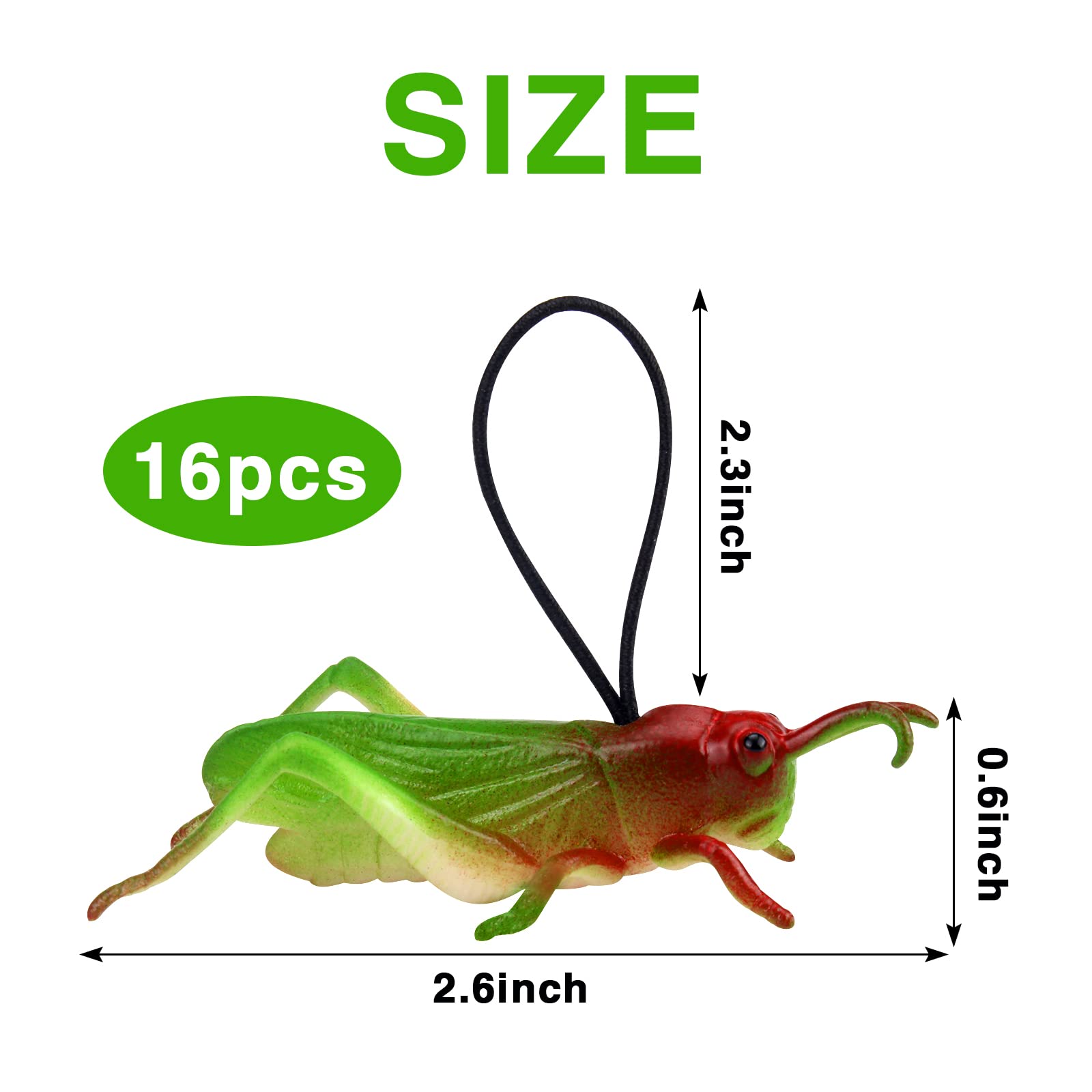 Mukum 16 Pcs Plastic Grasshoppers - Kids' Plastic Insect Figures, Fake Bugs, Green, Easter Party Favors, Tropical Character Toys for Insect Themed