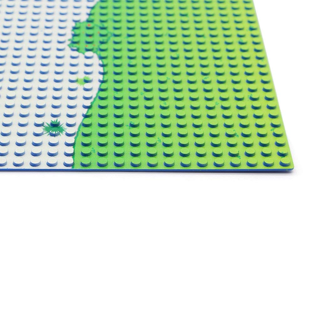 Feleph Classic Blue Baseplate for City Beach Road, Ocean Island Street Water Base Plate 10 x 10 Inches, Pirates Sea Toy Kit for Building Bricks
