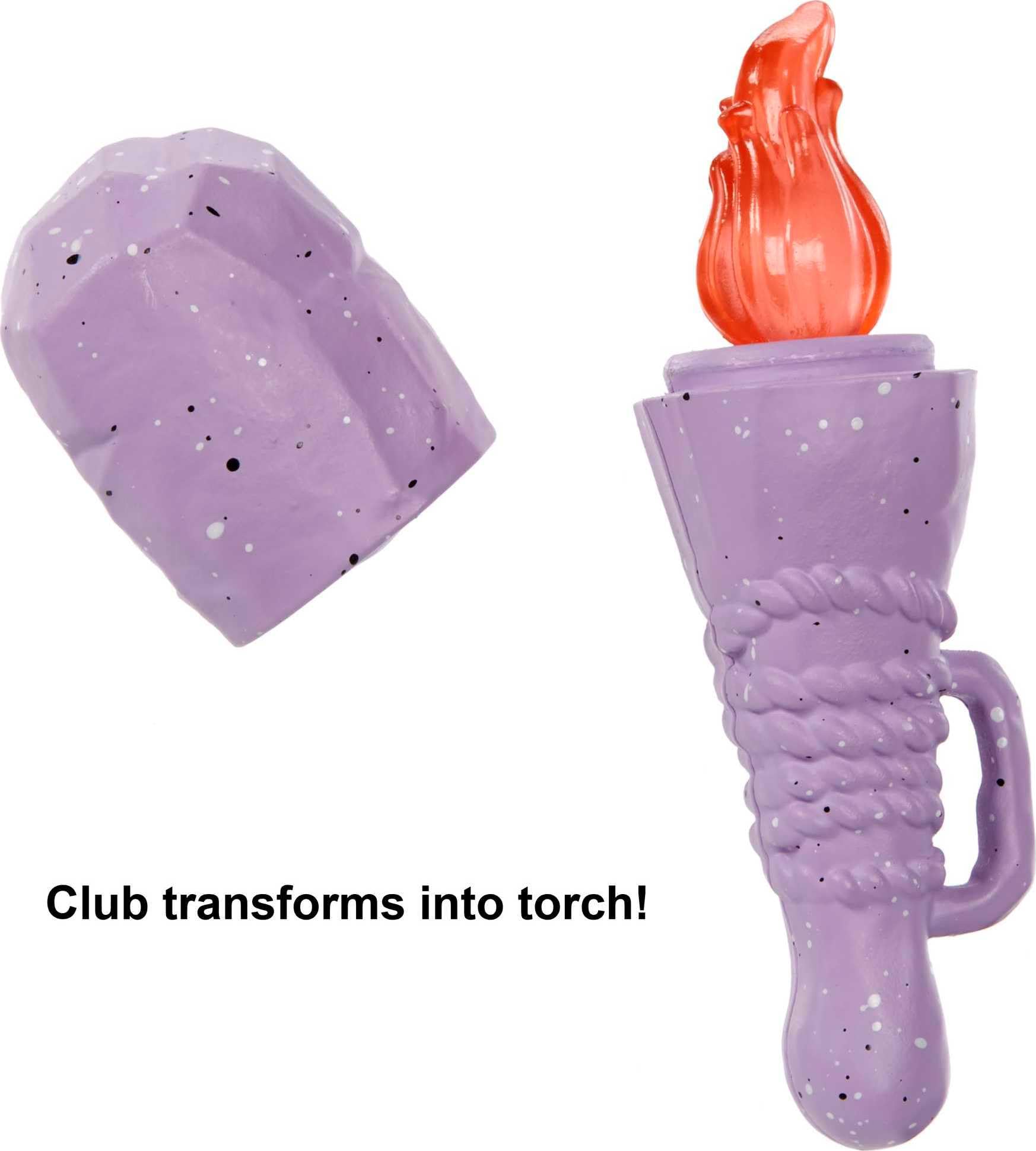 Mattel Cave Club Emberly Doll (8-10-inch, Pink Hair) Poseable Prehistoric Fashion Doll with Dinosaur Pet and Accessories, Gift for 4 Year Olds and Up