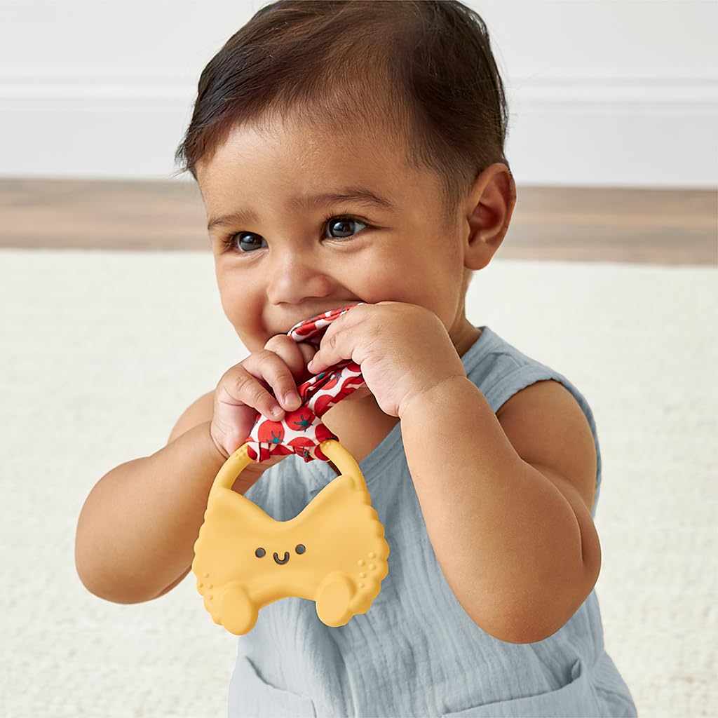 Itzy Ritzy Silicone Baby Teether - BPA-Free Teething Toy with Crinkle Fabric Tie, Easy-Grip Handle & Multiple Textures - for Ages 3 Months and Up