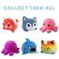 TeeTurtle Reversible Octopus Plushie 4-Inch Pink + Aqua Two-Sided Flip Plush Toy with Embroidered Details - Cute Mini Collectible Plush for Kids
