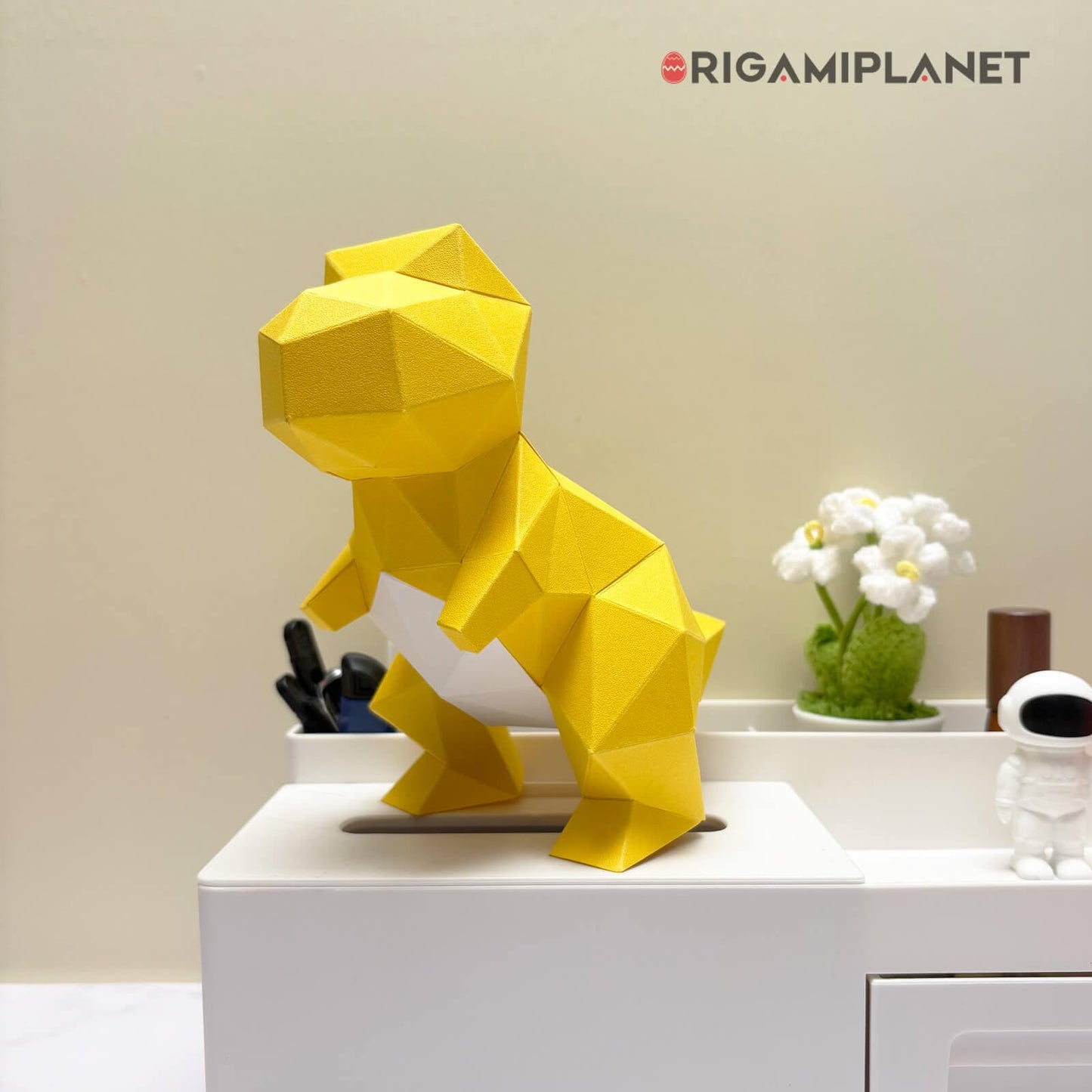 ORIGAMIPLANET 3D Dinosaur Origami Paper Craft Kit, T-Rex Cute DIY Pre-Cut 3D Papercraft for Teens & Adults, Creative Handmade Animal Figurine Paper