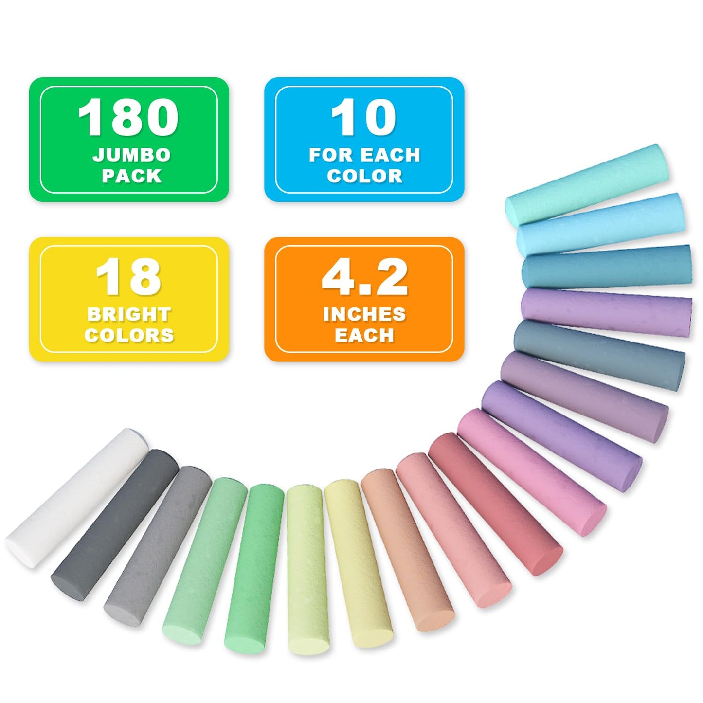 feela 180 Pack Sidewalk Chalk, Sidewalk Chalk Set For Kids Jumbo Chalk Bulk, Great for Kids Family, Paint on Sidewalk Wall School Driveway Blackboard