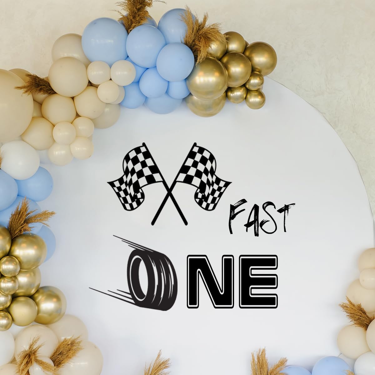 Fast One Birthday Racing Decal, Fast One 1st Birthday Backdrop Decor, Race Car Theme Decor for Boys?Black Car Bday Arch Backdrop Decal, for Party