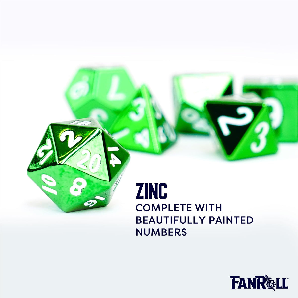 FanRoll 16mm Metal Polyhedral DND Dice Set: Green, Role Playing Game Dice for Dungeons and Dragons