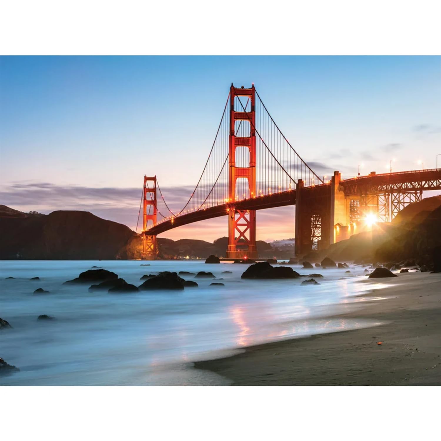 Bits and Pieces 300 Piece Puzzles for Adults - 300 Large Pieces 18" x 24" Jigsaw Puzzles Sunset Over The Golden Gate Bridge, Random Die Cut, No 2