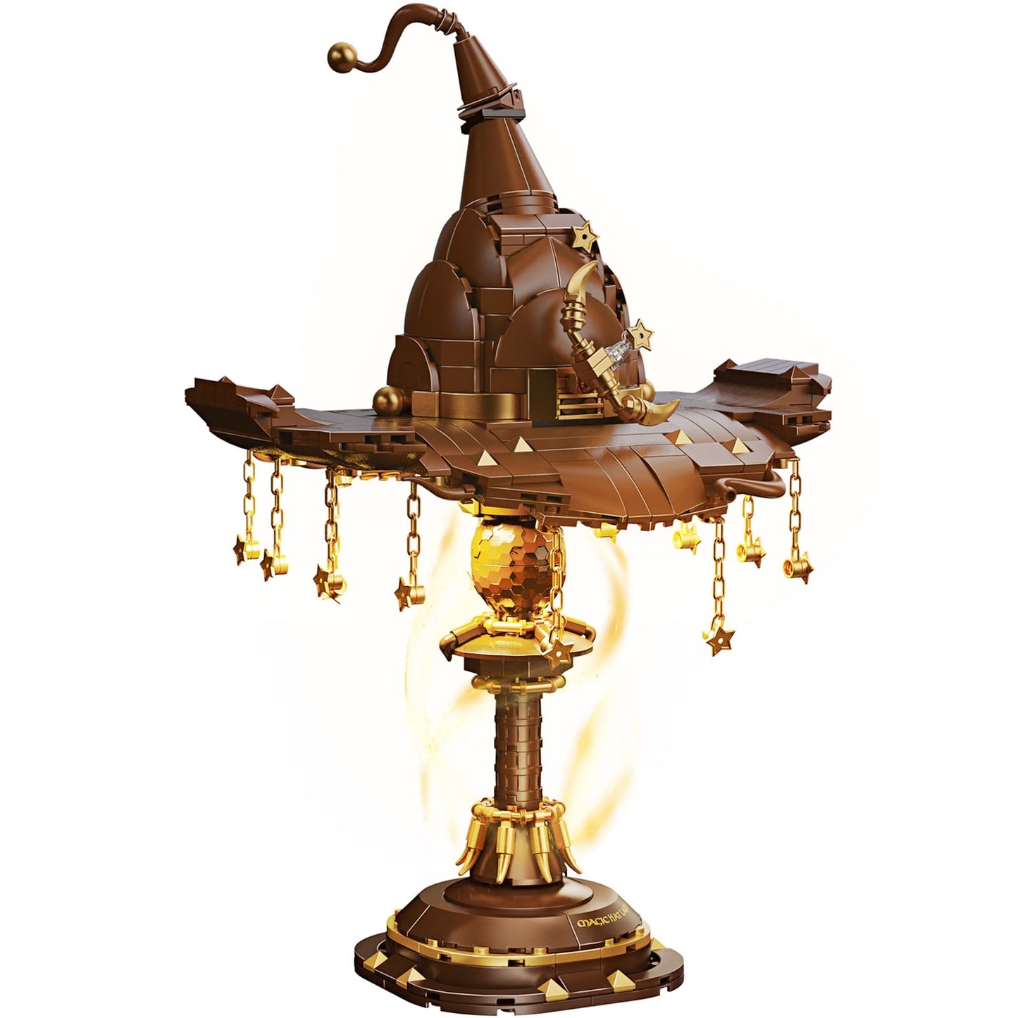 Fitaiengal Magic Hat Lamp Building Set Compatible with Lego- 698 PCS Brown & Gold Stars Night Light Kit - Gothic Desk Decor & Mystical Academy Gift