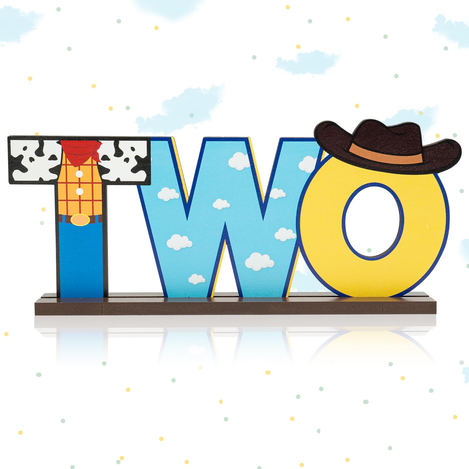 C1krint Toy Inspired Two Letter Sign Wooden Centerpiece, Cowboy 2nd Birthday Party Table Ornament Photo Props for Year Old Baby Boys Cartoon Theme
