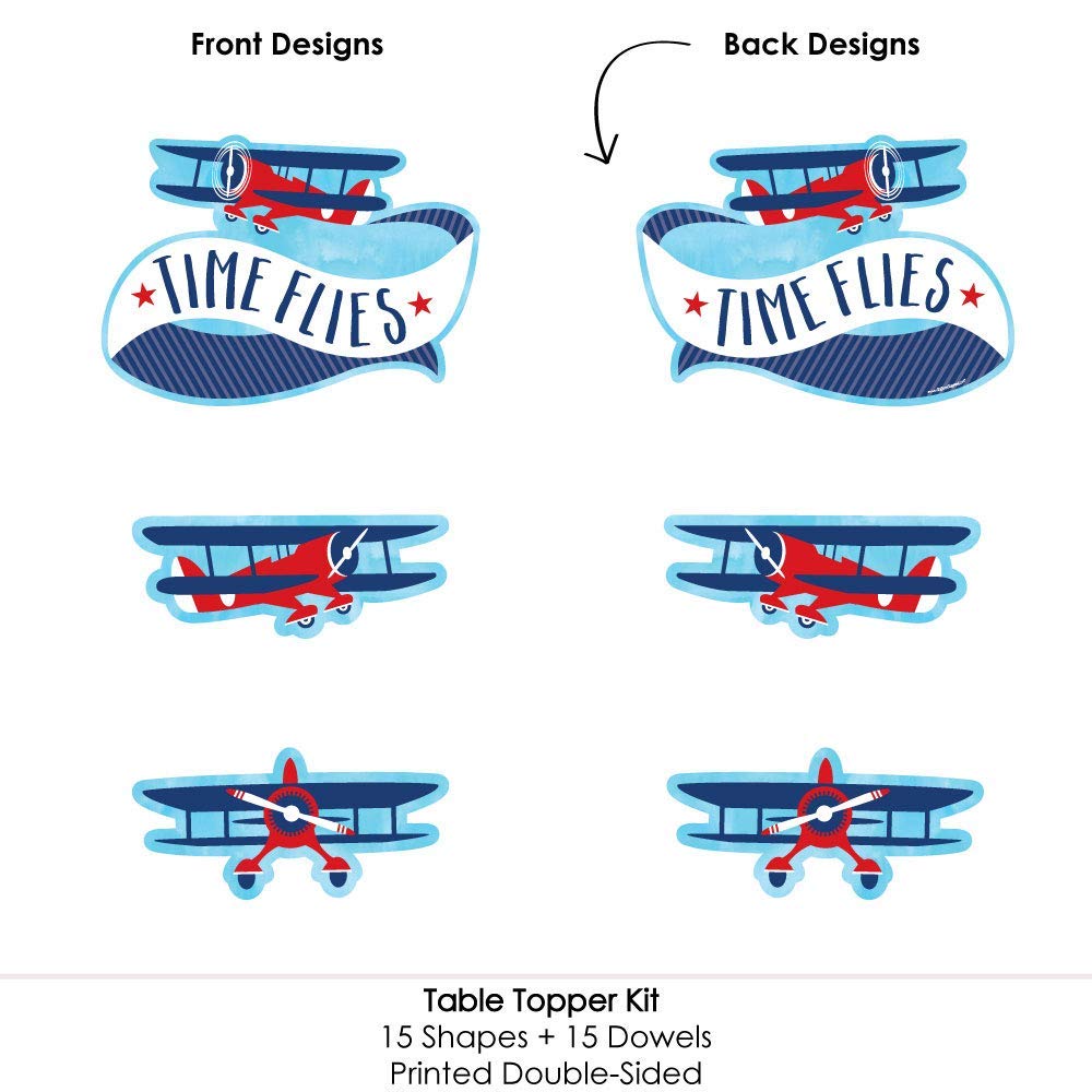 Big Dot of Happiness Taking Flight - Airplane - Vintage Plane Baby Shower, Birthday Party Centerpiece Sticks - Table Toppers - Set of 15
