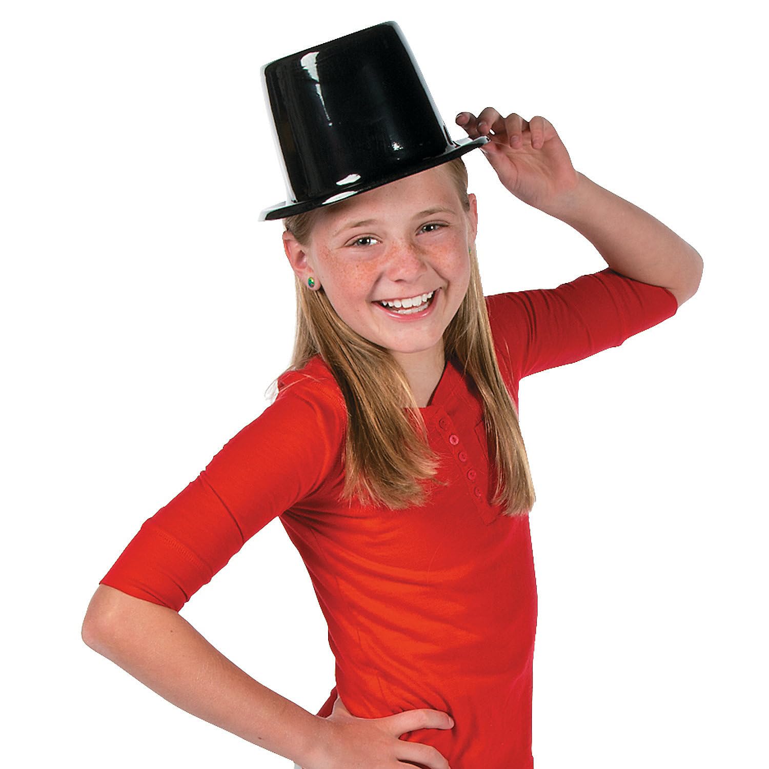 Fun Express Black Top Hat for Kids 12 Pack - Funny Party Hats for Birthday Costume Dress Up | Mini Plastic Top Hats Bulk for Photo Booth Props | Silly