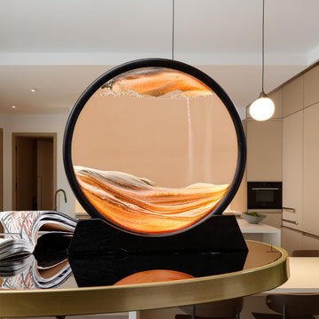 XIZHI 7" Moving Sand Art Picture Sand Art Liquid Motion Round Glass 3D Sand Art Relaxing Toy Desktop Art Bookshelves Home Office Decoration (Orange)