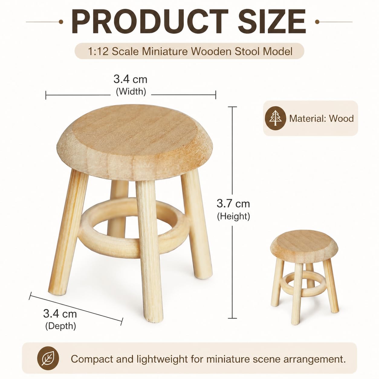 Miniature Wooden Stool, 1:12 Scale Furniture, DIY Living Room Accessories, Wooden Color Dollhouse Living Room, Dollhouse Accessories