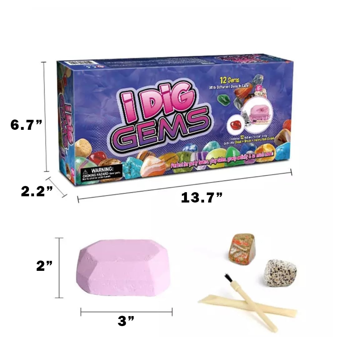 Liberty Imports 12-Pack Gem Digging Kit for Kids - Exciting Gemstone Mining Adventure - Educational STEM Crystal and Mineral Excavation - Party Favor