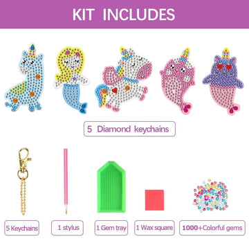 Arts and Crafts for Kids Ages 8-12 - Make Your Own GEM Keychains - 5D Diamond Art Painting by Numbers Kits Girls Kids Ages 3-5 4-6 6-8 Toys Birthday