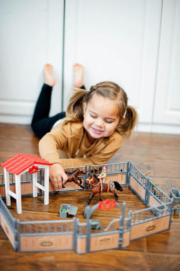 KIDBEST Horse Stable Playset, Horse Toys Set for Girls and Boys with Rider, Farm Animal Figurines Barn Toys, Pretend Play for Kids 3-5 6 7 8-10