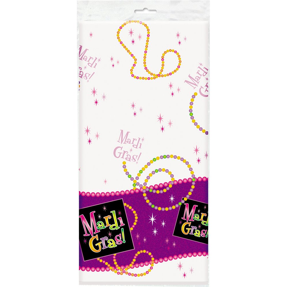 Mardi Gras Beads Plastic Tablecloth, 84" x 54"
