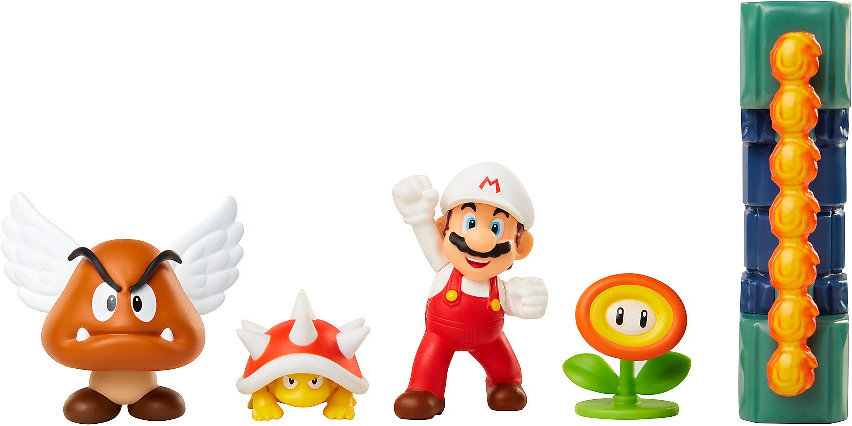 Nintendo Super Mario Lava Castle 2.5" Figure Diorama Play Set, Includes: Fire Mario, Spiny, & para Goomba, Mechanical Spinning Fireballs, Block & Fire