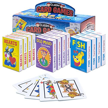 Srenta Kids Card Games Bulk - 12 Pack Classic Card Games for Kids Ages 4-9, Multi Pack Set Includes: Hearts, Go Fish, & Old Maid Playing Cards