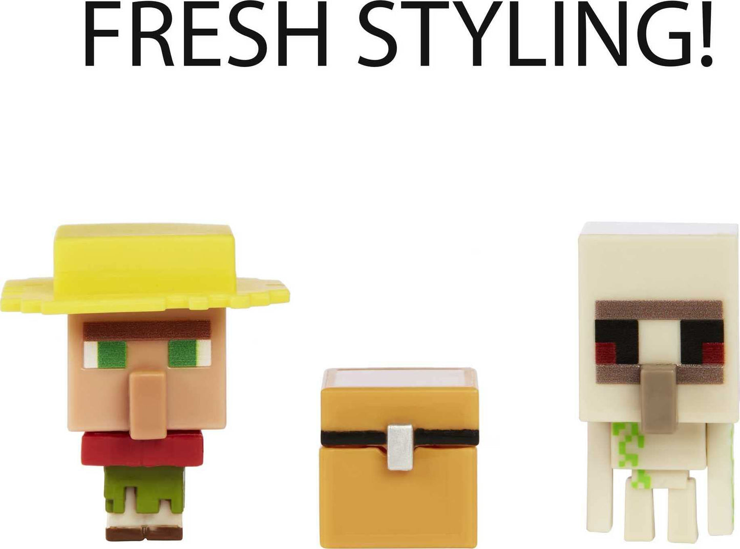 Minecraft Mob Head Minis Villager Guarding Iron Golem Pack with 2 Action Figures & Accessories, Incudes Authentic Pixelated Video-Game Characters
