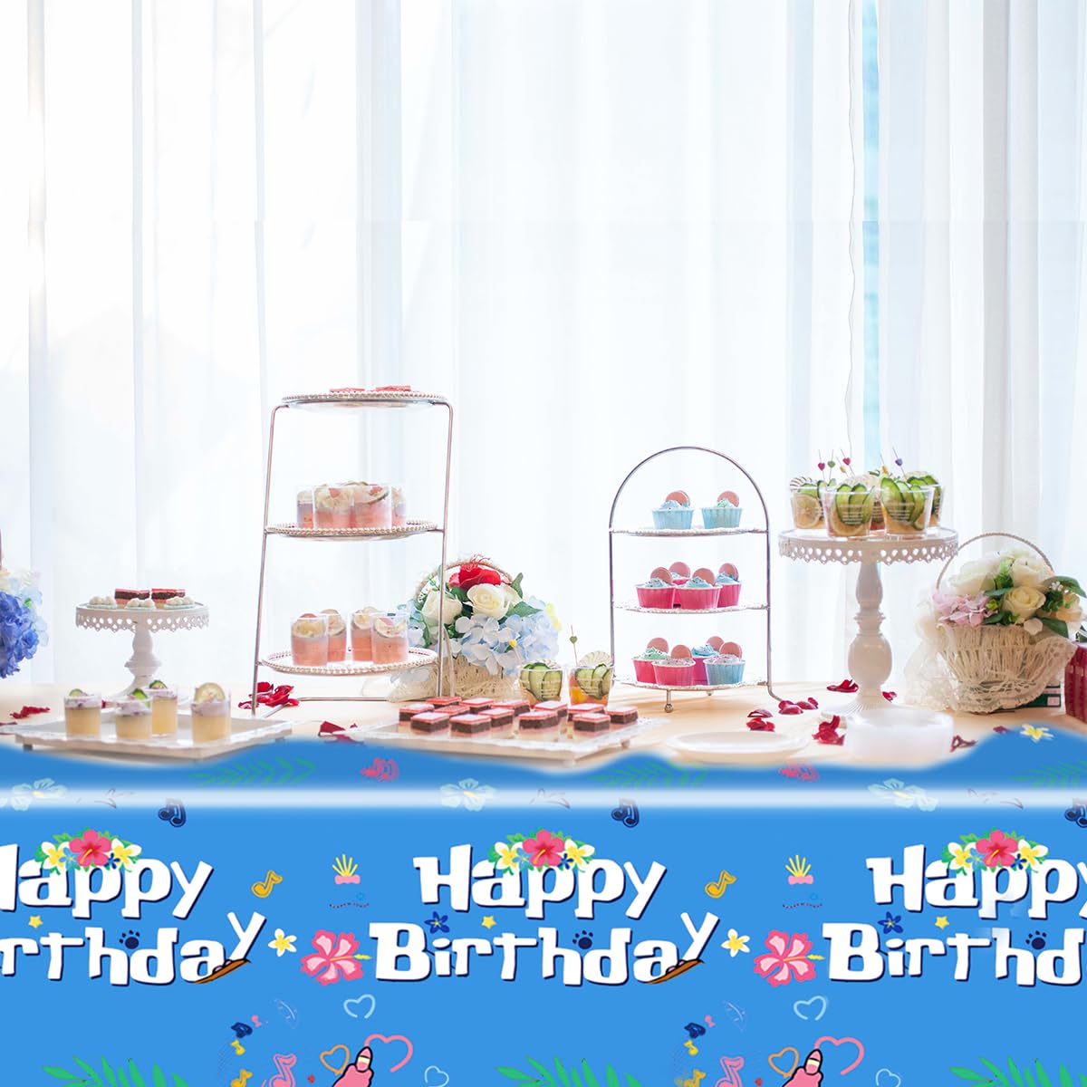 SHONHONG 2pcs Cartoon Blue Party Tablecloth 42 * 71inch,Cute Cartoon Theme Birthday Decoration Supplies
