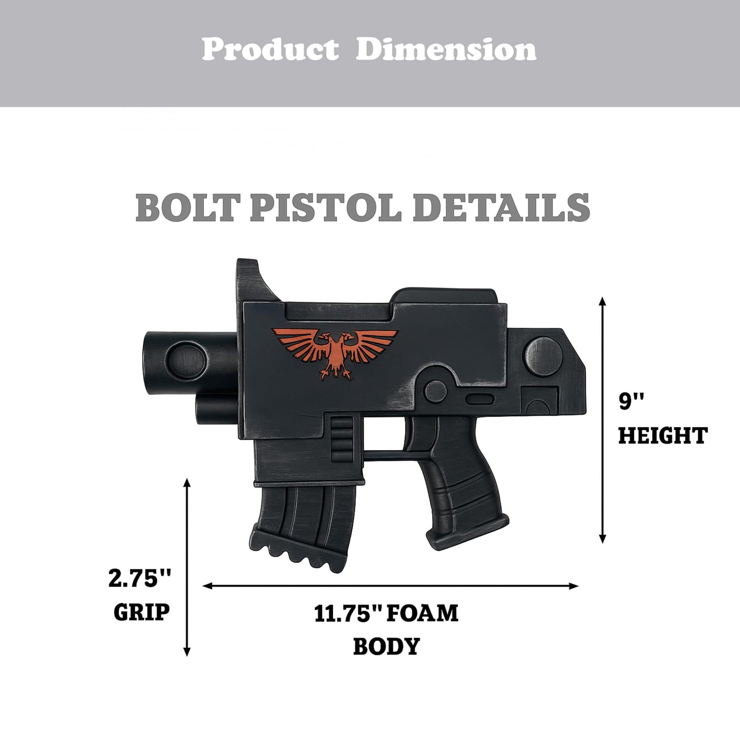 Sci-Fi Inspired Foam Blaster Prop, 11.75” Futuristic Display & Costume Accessory with Copper Emblem, Black/Dark Blue Finish