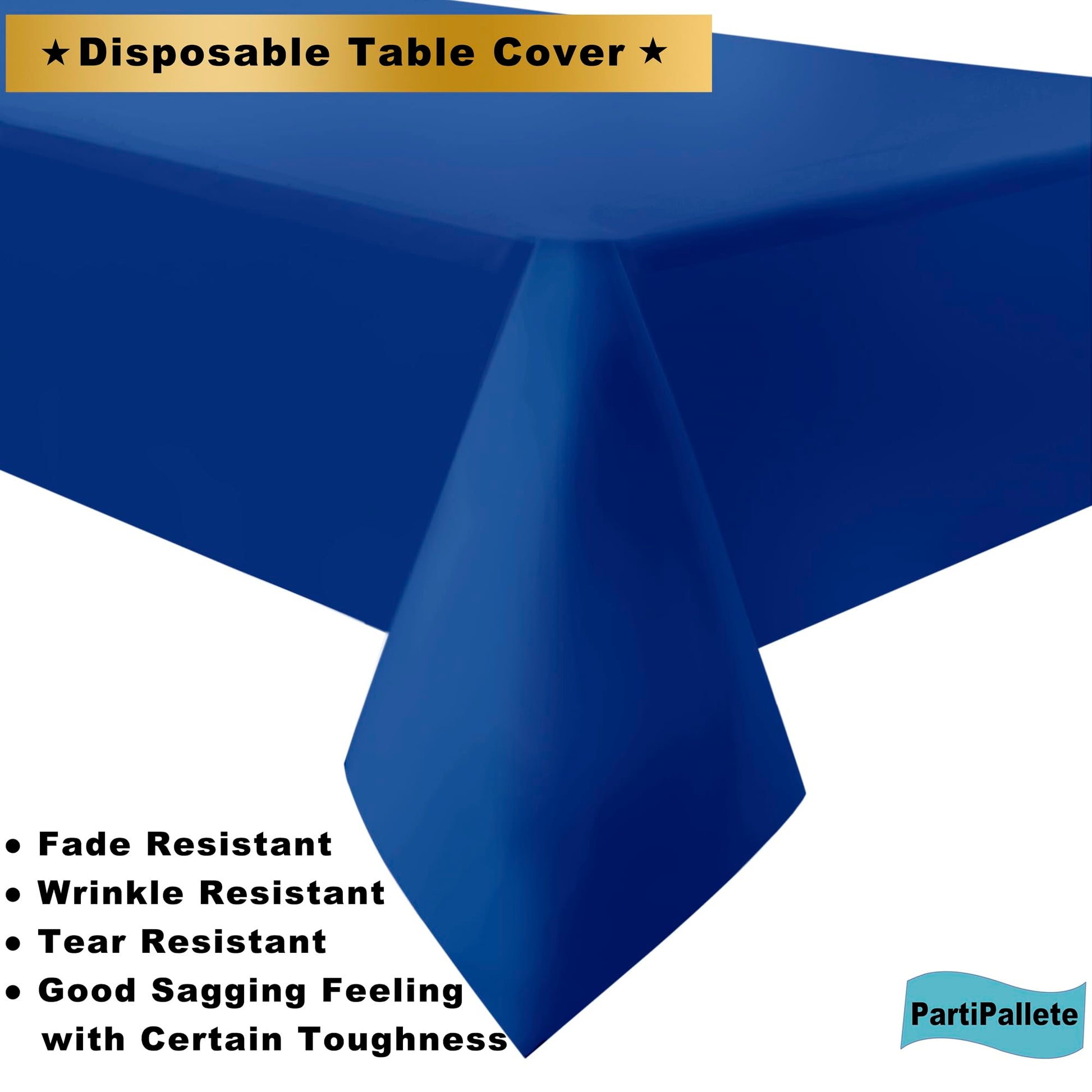 PartiPallete 3-Pack Premium Plastic Dark Royal Blue Tablecloth Disposable 54" x 108" Rectangle Table Cover PEVA Party Sapphire Ocean Blue Table Cloths