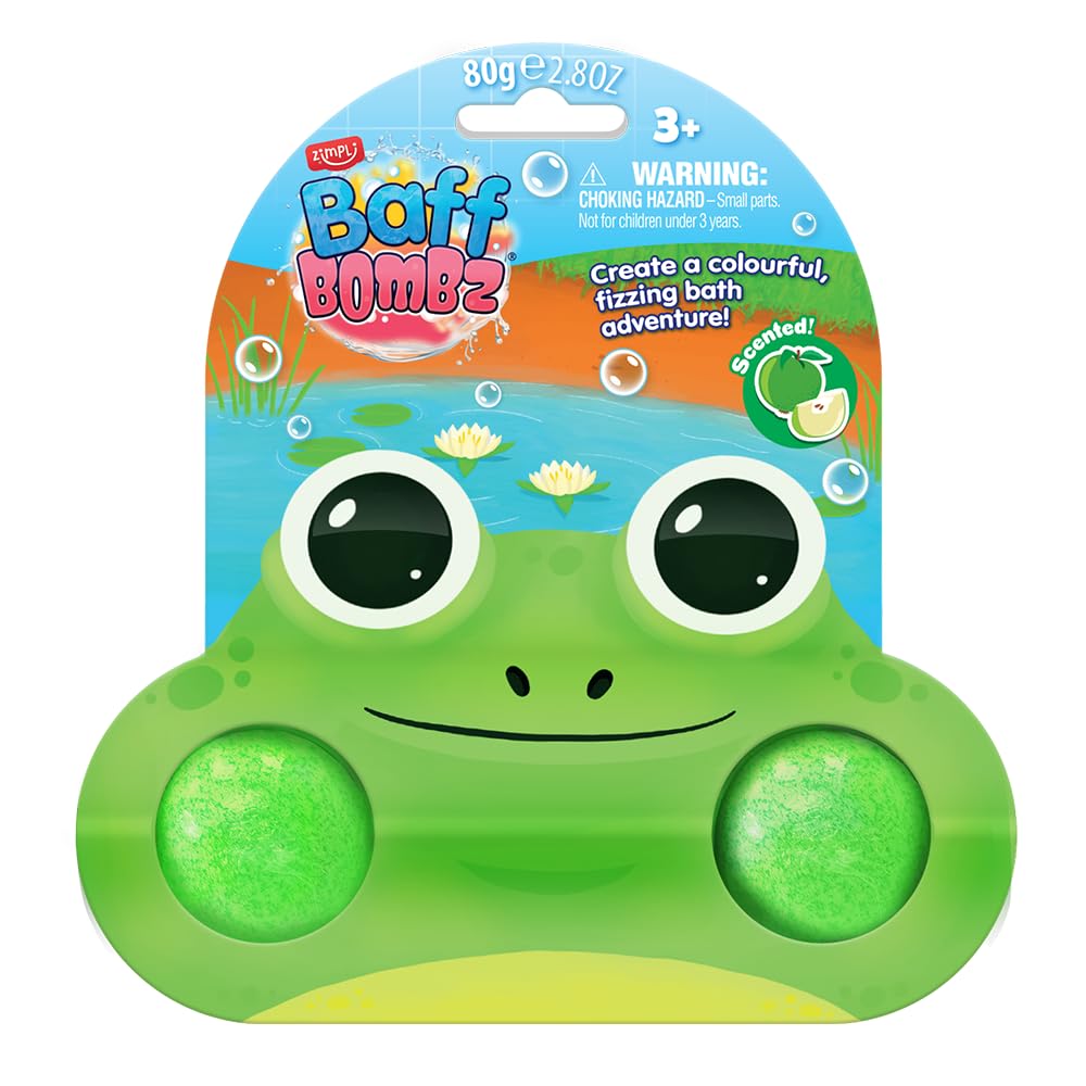 2 x Cool Frog Bath Bombs on Gift Card, Children's Value Birthday Gifts for Boys and Girls, Favours, Rewards, Prizes, Party Bag Fillers, Pinata Toys