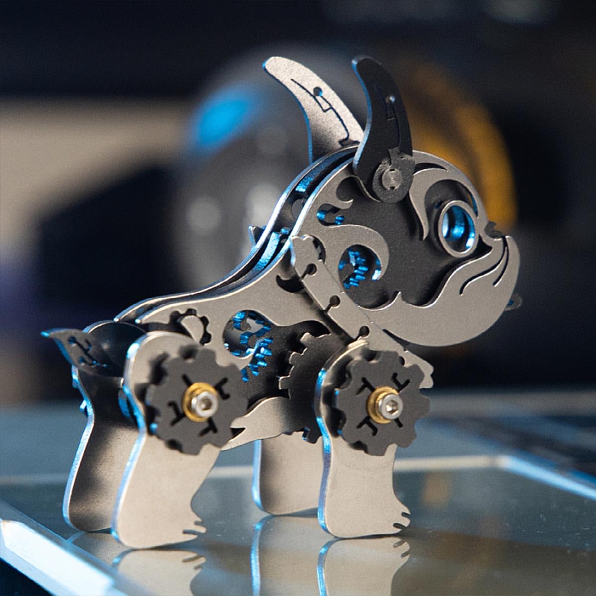 URFunModel 3D Metal Puzzle for Adults, DIY Assembly Mechanical Bulldog Metal Model Kit to Build, 48PCS Steampunk Bulldog 3D Puzzle Brain Teaser