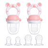 JOCHEBED Baby Fruit Food Feeder Pacifier, Silicone Teething Relief Toy, 2-Pack with 6 BPA-Free Pouches, Light Pink, 3-24 Months