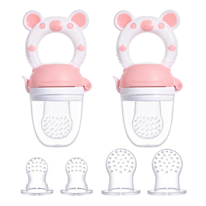 JOCHEBED Baby Fruit Food Feeder Pacifier, Silicone Teething Relief Toy, 2-Pack with 6 BPA-Free Pouches, Light Pink, 3-24 Months