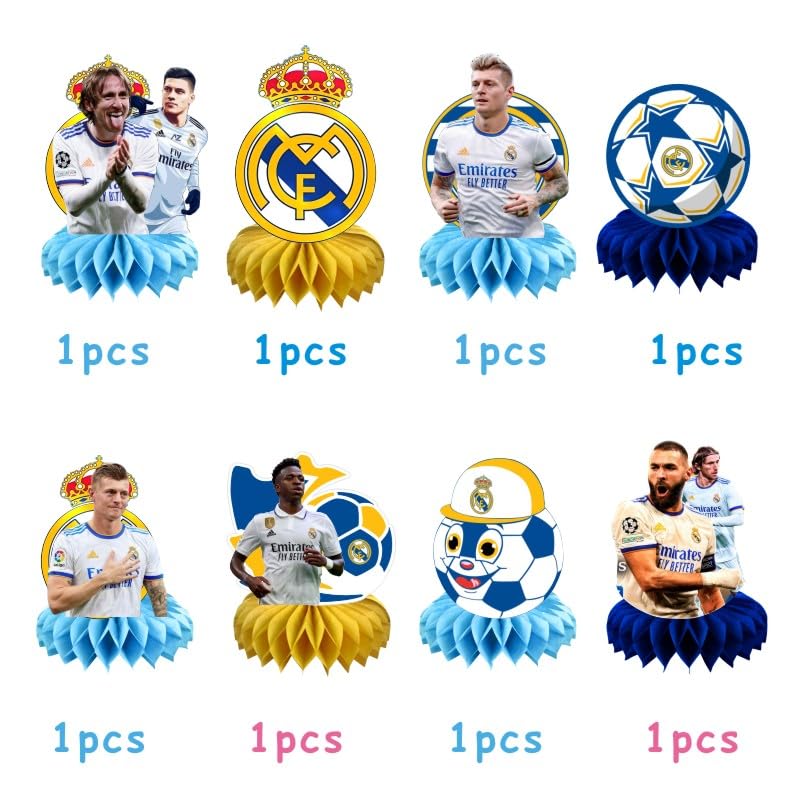8Pcs Madrid Football Honeycomb Table Centerpiece Soccer Birthday Party Supplies Table Decorations for Kids Party Decorations